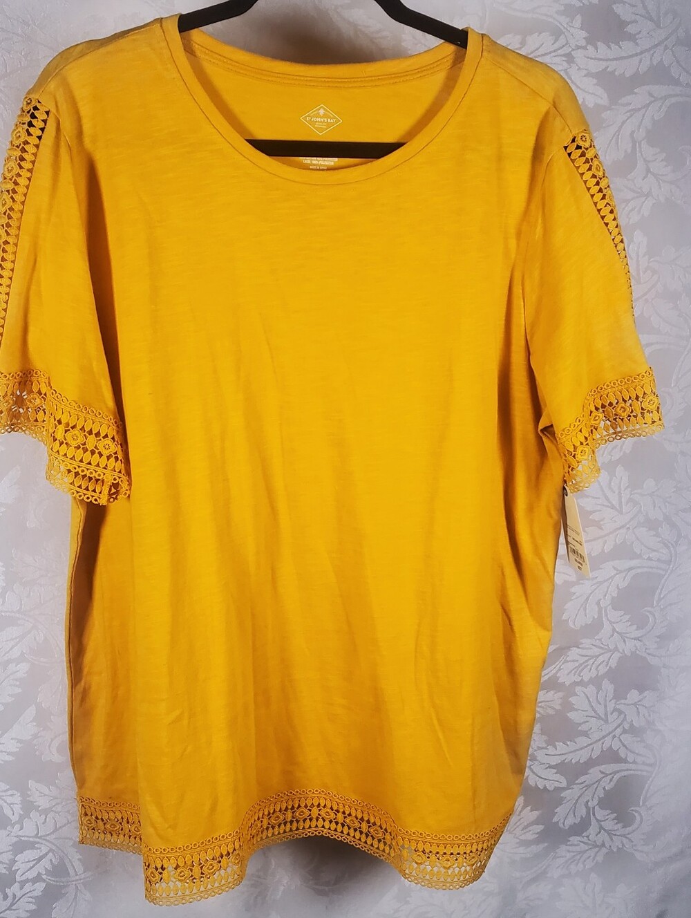 St. John's Bay Women's Mustard Yellow Crew Neck Short Sleeve Tee